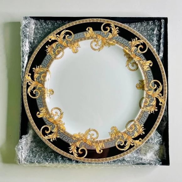 Versace x Rosenthal Prestige Gala Black Gold Silver Pattern Dinner Plate 10.5" - Picture 4 of 12